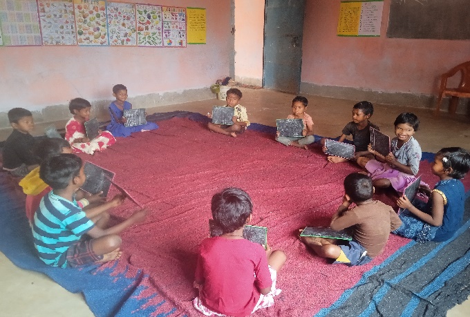 Children learn together at the Domasar Balwadi centre