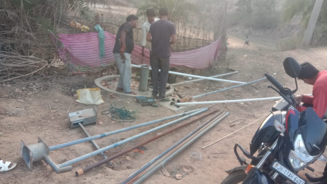 Repair work takes place at the Keriabank handpump